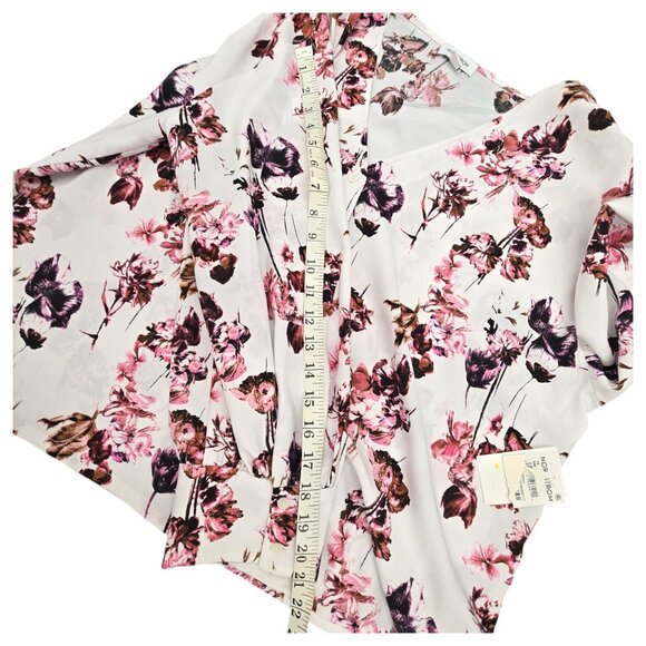 Nordstrom Floral V-Neck Long Sleeve Blouse Womens 1X Lightweight Ivory & Pink - Picture 13 of 16